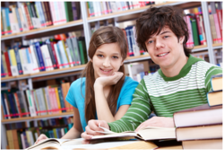 teenagers in the library