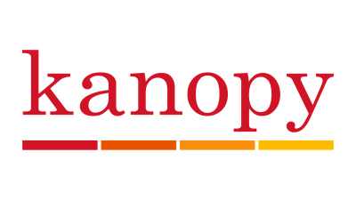 Kanopy logo in red, orange and yellow; hyperlinks to Kanopy
