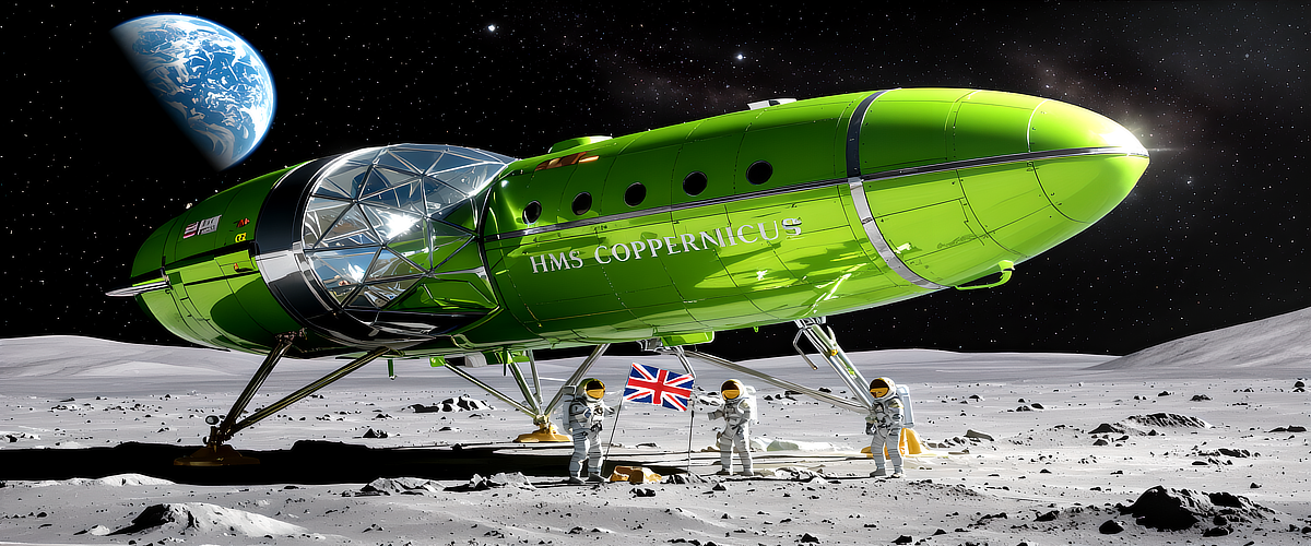 The HMS Coppernicus lands on the Moon - Steampunk Universe